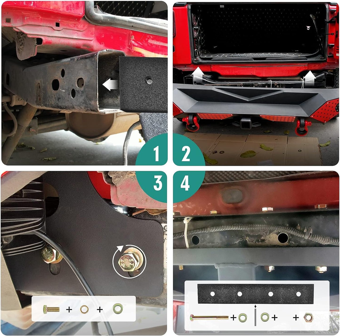 18+ Jeep Wrangler JL Rear Bumper with LED Fog Lights, a pair of D-rings and Color DIY Steel Plates (Copy)