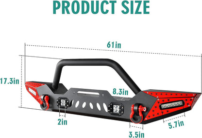 07-23 Jeep Wrangler Front Bumper with LED Fog Lights, Winch Plate, a pair of D-rings and Color DIY Steel Plates