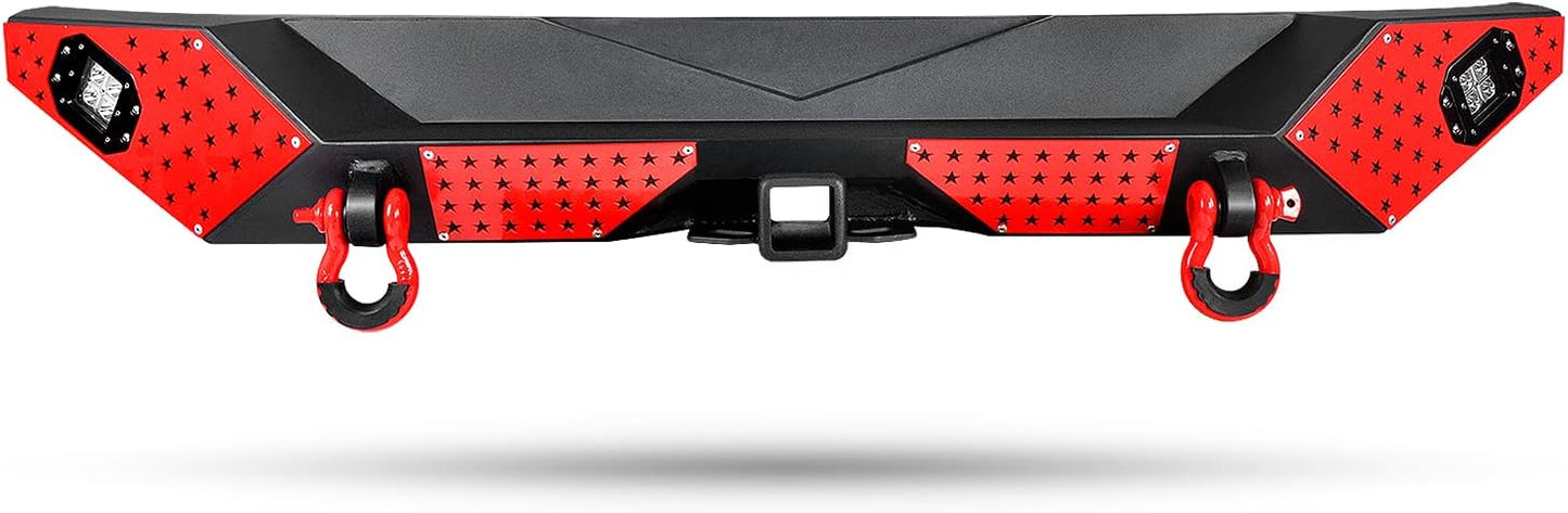 18+ Jeep Wrangler JL Rear Bumper with LED Fog Lights, a pair of D-rings and Color DIY Steel Plates (Copy)