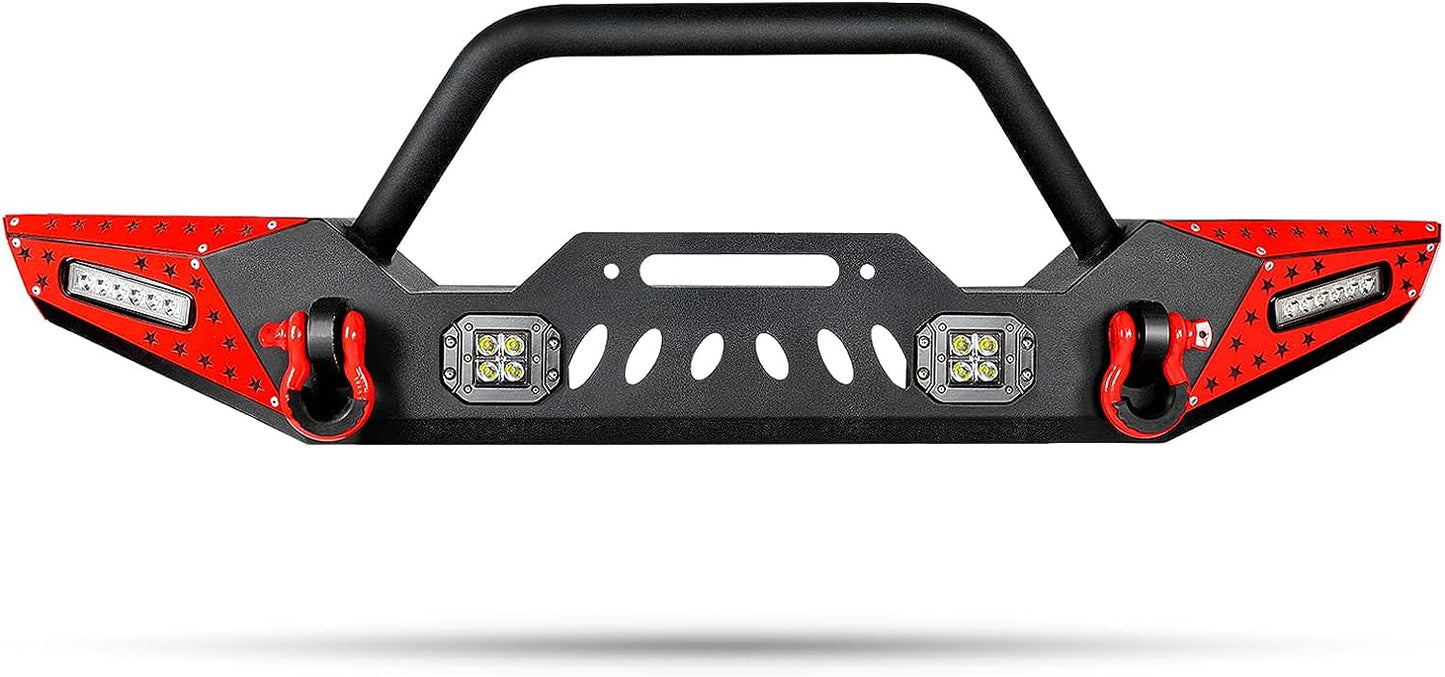 07-23 Jeep Wrangler Front Bumper with LED Fog Lights, Winch Plate, a pair of D-rings and Color DIY Steel Plates