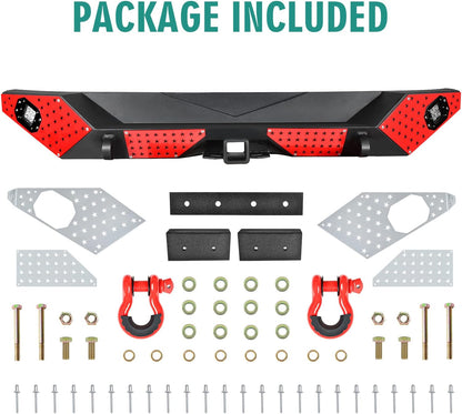 18+ Jeep Wrangler JL Rear Bumper with LED Fog Lights, a pair of D-rings and Color DIY Steel Plates (Copy)