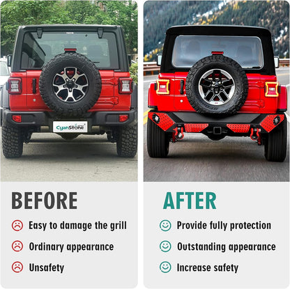 18+ Jeep Wrangler JL Rear Bumper with LED Fog Lights, a pair of D-rings and Color DIY Steel Plates (Copy)